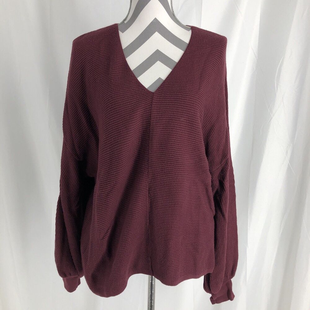 1 State Sweater V Neck Red Ribbed XXL